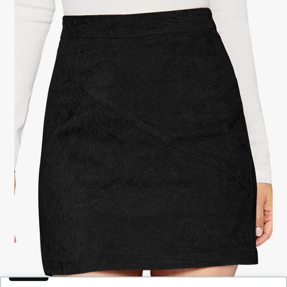 New Mango-pop Chic Black Faux Suede Mini High Waisted  Skirt for Women Size  XXL